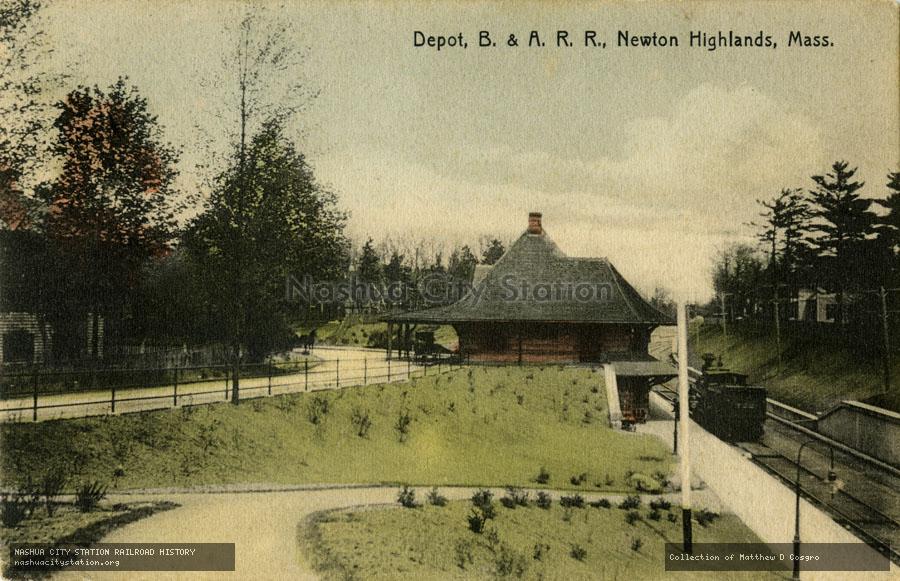 Postcard: Depot, Boston & Albany Railroad, Newton Highlands, Massachusetts
